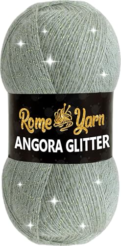 Rome Yarn Angora Glitter Garn | #2 Fine, Sport (USA), 4 ply (UK) | Metallic-Wolle | Glitzerndes Garn zum Stricken und Häkeln Simli Wolle (1 Knäuel, 427 Wassergrün) von Rome Yarn