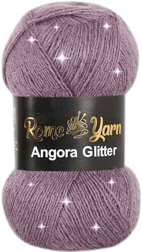 Rome Yarn Angora Glitter Garn | #2 Fine, Sport (USA), 4 ply (UK) | Metallic-Wolle | Glitzerndes Garn zum Stricken und Häkeln Simli Wolle (1 Knäuel, 746 Flieder) von Rome Yarn