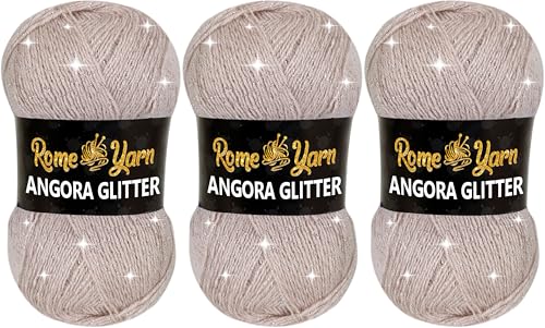 Rome Yarn Angora Glitter Garn | #2 Fine, Sport (USA), 4 ply (UK) | Metallic-Wolle | Glitzerndes Garn zum Stricken und Häkeln Simli Wolle (3 Knäuel, 762) von Rome Yarn