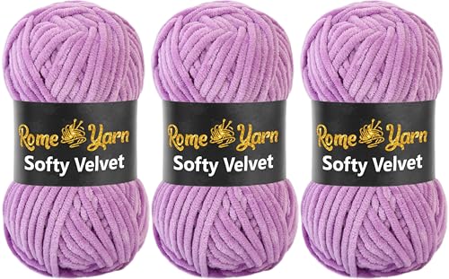 Rome Yarn Softy Velvet Wolle 100g - 120m | Samtgarn Chunky Chenillewolle Babywolle Amigurumi Super Bulky Garn zum Häkeln und Strickwolle (941 Lilac) von Rome Yarn