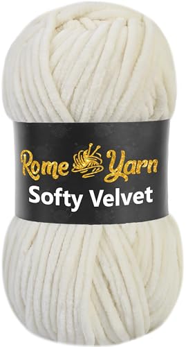 Rome Yarn Softy Velvet Wolle 100g - 120m | Samtgarn Chunky Chenillewolle Babywolle Amigurumi Super Bulky Garn zum Häkeln und Strickwolle (910 Cream) von Rome Yarn