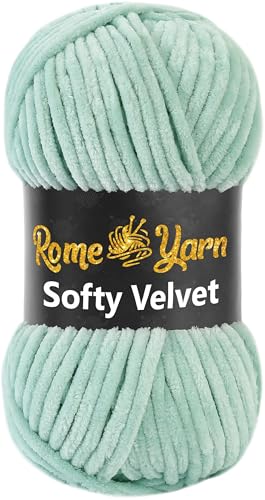 Rome Yarn Softy Velvet Wolle 100g - 120m | Samtgarn Chunky Chenillewolle Babywolle Amigurumi Super Bulky Garn zum Häkeln und Strickwolle Flauschgarn Velvet Garn (1 Knäuel, 951 Minze) von Rome Yarn