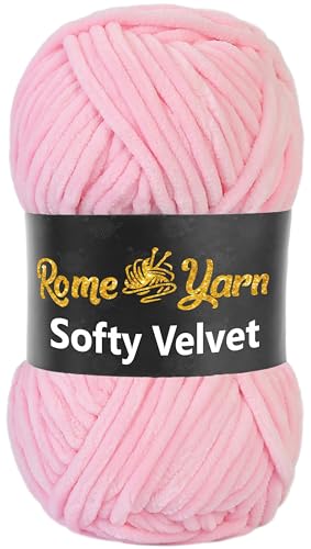 Rome Yarn Softy Velvet Wolle 100g - 120m | Samtgarn Chunky Chenillewolle Babywolle Amigurumi Super Bulky Garn zum Häkeln und Strickwolle Flauschgarn Velvet Garn (1 Knäuel, 904 Rosa) von Rome Yarn