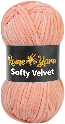 Rome Yarn Softy Velvet Wolle 100g - 120m | Samtgarn Chunky Chenillewolle Babywolle Amigurumi Super Bulky Garn zum Häkeln und Strickwolle Flauschgarn Velvet Garn (1 Knäuel, 906 Flamingo) von Rome Yarn