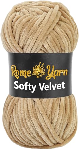 Rome Yarn Softy Velvet Wolle 100g - 120m | Samtgarn Chunky Chenillewolle Babywolle Amigurumi Super Bulky Garn zum Häkeln und Strickwolle Flauschgarn Velvet Garn (1 Knäuel, 908 Milchbraun) von Rome Yarn