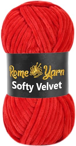 Rome Yarn Softy Velvet Wolle 100g - 120m | Samtgarn Chunky Chenillewolle Babywolle Amigurumi Super Bulky Garn zum Häkeln und Strickwolle Flauschgarn Velvet Garn (1 Knäuel, 911 Rot) von Rome Yarn