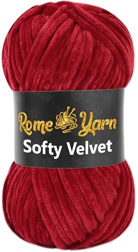 Rome Yarn Softy Velvet Wolle 100g - 120m | Samtgarn Chunky Chenillewolle Babywolle Amigurumi Super Bulky Garn zum Häkeln und Strickwolle Flauschgarn Velvet Garn (1 Knäuel, 912 Burgunderrot) von Rome Yarn