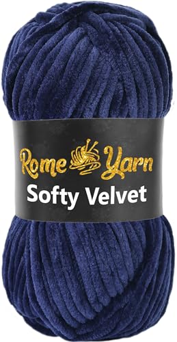 Rome Yarn Softy Velvet Wolle 100g - 120m | Samtgarn Chunky Chenillewolle Babywolle Amigurumi Super Bulky Garn zum Häkeln und Strickwolle Flauschgarn Velvet Garn (1 Knäuel, 917 Marineblau) von Rome Yarn