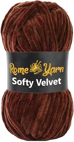 Rome Yarn Softy Velvet Wolle 100g - 120m | Samtgarn Chunky Chenillewolle Babywolle Amigurumi Super Bulky Garn zum Häkeln und Strickwolle Flauschgarn Velvet Garn (1 Knäuel, 920 Dunkelbraun) von Rome Yarn