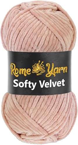 Rome Yarn Softy Velvet Wolle 100g - 120m | Samtgarn Chunky Chenillewolle Babywolle Amigurumi Super Bulky Garn zum Häkeln und Strickwolle Flauschgarn Velvet Garn (1 Knäuel, 924 Schmutziges Rosa) von Rome Yarn