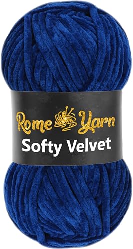 Rome Yarn Softy Velvet Wolle 100g - 120m | Samtgarn Chunky Chenillewolle Babywolle Amigurumi Super Bulky Garn zum Häkeln und Strickwolle Flauschgarn Velvet Garn (1 Knäuel, 926 Hellmarineblau) von Rome Yarn