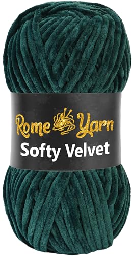 Rome Yarn Softy Velvet Wolle 100g - 120m | Samtgarn Chunky Chenillewolle Babywolle Amigurumi Super Bulky Garn zum Häkeln und Strickwolle Flauschgarn Velvet Garn (1 Knäuel, 928 Dunkelgrün) von Rome Yarn