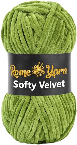 Rome Yarn Softy Velvet Wolle 100g - 120m | Samtgarn Chunky Chenillewolle Babywolle Amigurumi Super Bulky Garn zum Häkeln und Strickwolle Flauschgarn Velvet Garn (1 Knäuel, 932 Grasgrün) von Rome Yarn