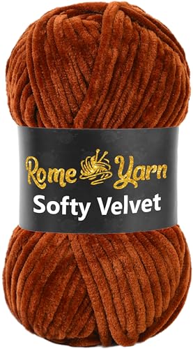 Rome Yarn Softy Velvet Wolle 100g - 120m | Samtgarn Chunky Chenillewolle Babywolle Amigurumi Super Bulky Garn zum Häkeln und Strickwolle Flauschgarn Velvet Garn (1 Knäuel, 934 Kupfer) von Rome Yarn