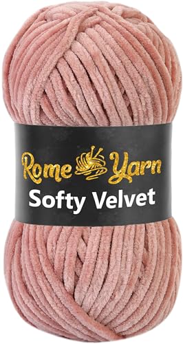 Rome Yarn Softy Velvet Wolle 100g - 120m | Samtgarn Chunky Chenillewolle Babywolle Amigurumi Super Bulky Garn zum Häkeln und Strickwolle Flauschgarn Velvet Garn (1 Knäuel, 939 Dunkelpuder) von Rome Yarn