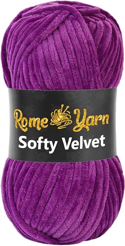 Rome Yarn Softy Velvet Wolle 100g - 120m | Samtgarn Chunky Chenillewolle Babywolle Amigurumi Super Bulky Garn zum Häkeln und Strickwolle Flauschgarn Velvet Garn (1 Knäuel, 940 Lila) von Rome Yarn