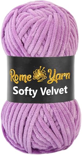 Rome Yarn Softy Velvet Wolle 100g - 120m | Samtgarn Chunky Chenillewolle Babywolle Amigurumi Super Bulky Garn zum Häkeln und Strickwolle Flauschgarn Velvet Garn (1 Knäuel, 941 Flieder) von Rome Yarn