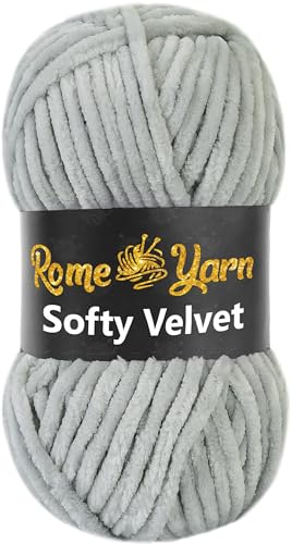 Rome Yarn Softy Velvet Wolle 100g - 120m | Samtgarn Chunky Chenillewolle Babywolle Amigurumi Super Bulky Garn zum Häkeln und Strickwolle Flauschgarn Velvet Garn (1 Knäuel, 942 Bleigrau) von Rome Yarn