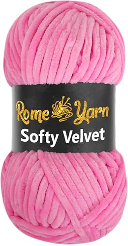 Rome Yarn Softy Velvet Wolle 100g - 120m | Samtgarn Chunky Chenillewolle Babywolle Amigurumi Super Bulky Garn zum Häkeln und Strickwolle Flauschgarn Velvet Garn (1 Knäuel, 948 Dunkelrosa) von Rome Yarn