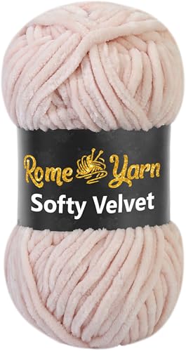 Rome Yarn Softy Velvet Wolle 100g - 120m | Samtgarn Chunky Chenillewolle Babywolle Amigurumi Super Bulky Garn zum Häkeln und Strickwolle Flauschgarn Velvet Garn (1 Knäuel, 953 Puder) von Rome Yarn