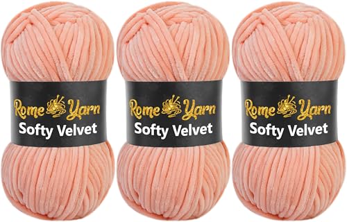 Rome Yarn Softy Velvet Wolle 100g - 120m | Samtgarn Chunky Chenillewolle Babywolle Amigurumi Super Bulky Garn zum Häkeln und Strickwolle Flauschgarn Velvet Garn (3 Knäuel, 906 Flamingo) von Rome Yarn