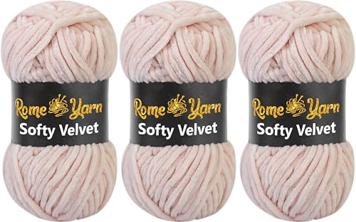 Rome Yarn Softy Velvet Wolle 100g - 120m | Samtgarn Chunky Chenillewolle Babywolle Amigurumi Super Bulky Garn zum Häkeln und Strickwolle Flauschgarn Velvet Garn (3 Knäuel, 953 Puder) von Rome Yarn