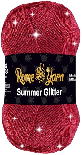 Rome Yarn Summer Glitter | Sommer Glitzer Garn | Seideneffekt | Anti-Pilling Metallic-Wolle | Acrylgarn Simli Wolle | Glitzerwolle (1 Knäuel, 141 Mohnrot) von Rome Yarn