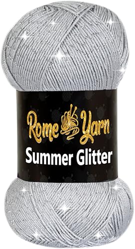 Rome Yarn Summer Glitter | Sommer Glitzer Garn | Seideneffekt | Anti-Pilling Metallic-Wolle | Acrylgarn Simli Wolle | Glitzerwolle (1 Knäuel, 941 Grau) von Rome Yarn