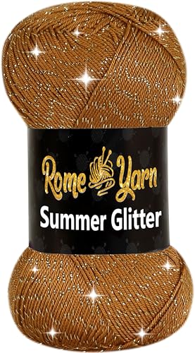 Rome Yarn Summer Glitter | Sommer Glitzer Garn | Seideneffekt | Anti-Pilling Metallic-Wolle | Acrylgarn Simli Wolle | Glitzerwolle (1 Knäuel, 840 Dunkelbraun) von Rome Yarn