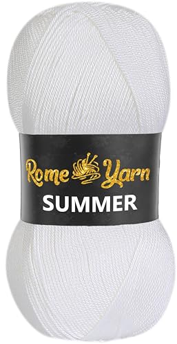 Rome Yarn Summer | Sommergarn | #2 Fein, 4 Ply (UK), Sport (USA) | Seideneffekt | 100% Mikrofaser | Anti-Pilling Acrylgarn Wolle (1 Knäuel, 10 Weiß) von Rome Yarn