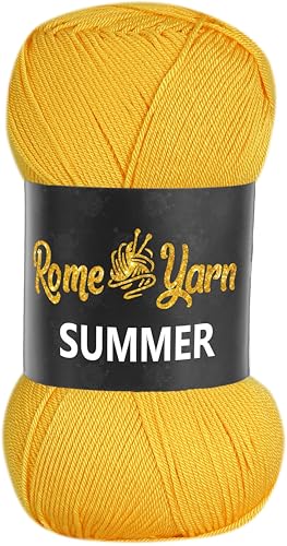 Rome Yarn Summer | Sommergarn | #2 Fein, 4 Ply (UK), Sport (USA) | Seideneffekt | 100% Mikrofaser | Anti-Pilling Acrylgarn Wolle (1 Knäuel, 318 Dunkelgelb) von Rome Yarn