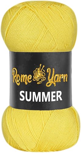 Rome Yarn Summer | Sommergarn | #2 Fein, 4 Ply (UK), Sport (USA) | Seideneffekt | 100% Mikrofaser | Anti-Pilling Acrylgarn Wolle (1 Knäuel, 323 Gelb) von Rome Yarn