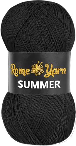 Rome Yarn Summer | Sommergarn | #2 Fein, 4 Ply (UK), Sport (USA) | Seideneffekt | 100% Mikrofaser | Anti-Pilling Acrylgarn Wolle (1 Knäuel, 940 Schwarz) von Rome Yarn