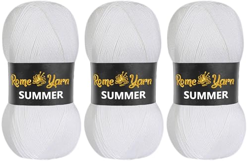 Rome Yarn Summer | Sommergarn | #2 Fein, 4 Ply (UK), Sport (USA) | Seideneffekt | 100% Mikrofaser | Anti-Pilling Acrylgarn Wolle (3 Knäuel, 10 Weiß) von Rome Yarn