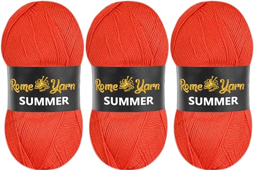 Rome Yarn Summer | Sommergarn | #2 Fein, 4 Ply (UK), Sport (USA) | Seideneffekt | 100% Mikrofaser | Anti-Pilling Acrylgarn Wolle (3 Knäuel, 101 Granatapfelblüte) von Rome Yarn