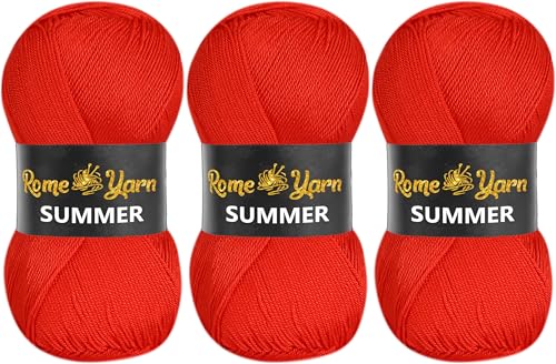 Rome Yarn Summer | Sommergarn | #2 Fein, 4 Ply (UK), Sport (USA) | Seideneffekt | 100% Mikrofaser | Anti-Pilling Acrylgarn Wolle (3 Knäuel, 165 Rot) von Rome Yarn