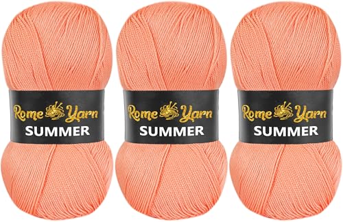 Rome Yarn Summer | Sommergarn | #2 Fein, 4 Ply (UK), Sport (USA) | Seideneffekt | 100% Mikrofaser | Anti-Pilling Acrylgarn Wolle (3 Knäuel, 218 Lachs) von Rome Yarn