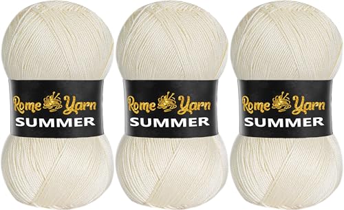 Rome Yarn Summer | Sommergarn | #2 Fein, 4 Ply (UK), Sport (USA) | Seideneffekt | 100% Mikrofaser | Anti-Pilling Acrylgarn Wolle (3 Knäuel, 25 Creme) von Rome Yarn