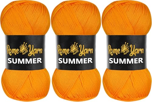 Rome Yarn Summer | Sommergarn | #2 Fein, 4 Ply (UK), Sport (USA) | Seideneffekt | 100% Mikrofaser | Anti-Pilling Acrylgarn Wolle (3 Knäuel, 273 Hellorange) von Rome Yarn