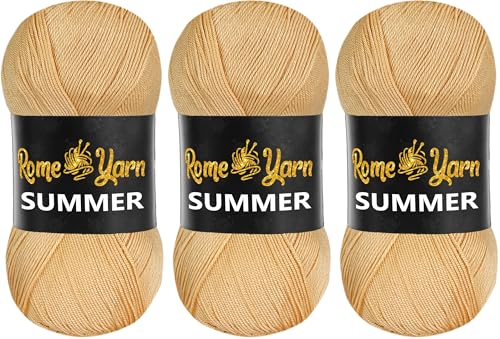 Rome Yarn Summer | Sommergarn | #2 Fein, 4 Ply (UK), Sport (USA) | Seideneffekt | 100% Mikrofaser | Anti-Pilling Acrylgarn Wolle (3 Knäuel, 275 Honigschaum) von Rome Yarn