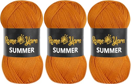 Rome Yarn Summer | Sommergarn | #2 Fein, 4 Ply (UK), Sport (USA) | Seideneffekt | 100% Mikrofaser | Anti-Pilling Acrylgarn Wolle (3 Knäuel, 302 Zimt) von Rome Yarn