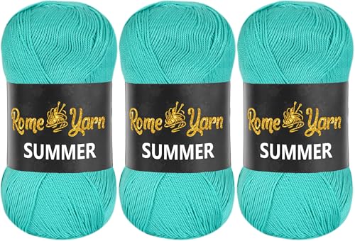 Rome Yarn Summer | Sommergarn | #2 Fein, 4 Ply (UK), Sport (USA) | Seideneffekt | 100% Mikrofaser | Anti-Pilling Acrylgarn Wolle (3 Knäuel, 440 Lebendig Grün) von Rome Yarn