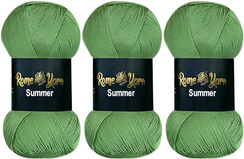 Rome Yarn Summer | Sommergarn | #2 Fein, 4 Ply (UK), Sport (USA) | Seideneffekt | 100% Mikrofaser | Anti-Pilling Acrylgarn Wolle (3 Knäuel, 486 Kieferngrün) von Rome Yarn