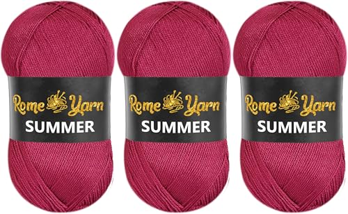 Rome Yarn Summer | Sommergarn | #2 Fein, 4 Ply (UK), Sport (USA) | Seideneffekt | 100% Mikrofaser | Anti-Pilling Acrylgarn Wolle (3 Knäuel, 747 Dunkle Pflaume) von Rome Yarn