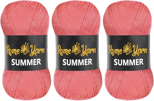 Rome Yarn Summer | Sommergarn | #2 Fein, 4 Ply (UK), Sport (USA) | Seideneffekt | 100% Mikrofaser | Anti-Pilling Acrylgarn Wolle (3 Knäuel, 766 Hellrosa) von Rome Yarn