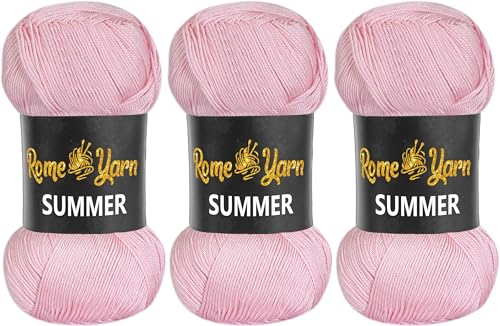 Rome Yarn Summer | Sommergarn | #2 Fein, 4 Ply (UK), Sport (USA) | Seideneffekt | 100% Mikrofaser | Anti-Pilling Acrylgarn Wolle (3 Knäuel, 768 Puderrosa) von Rome Yarn