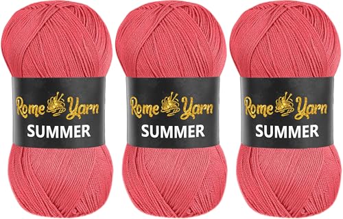 Rome Yarn Summer | Sommergarn | #2 Fein, 4 Ply (UK), Sport (USA) | Seideneffekt | 100% Mikrofaser | Anti-Pilling Acrylgarn Wolle (3 Knäuel, 810 Mohnrot) von Rome Yarn