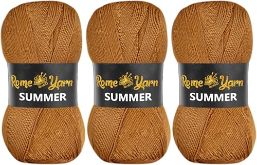 Rome Yarn Summer | Sommergarn | #2 Fein, 4 Ply (UK), Sport (USA) | Seideneffekt | 100% Mikrofaser | Anti-Pilling Acrylgarn Wolle (3 Knäuel, 840 Dunkelbraun) von Rome Yarn