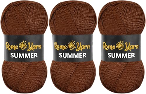 Rome Yarn Summer | Sommergarn | #2 Fein, 4 Ply (UK), Sport (USA) | Seideneffekt | 100% Mikrofaser | Anti-Pilling Acrylgarn Wolle (3 Knäuel, 858 Bitterer Kaffee) von Rome Yarn