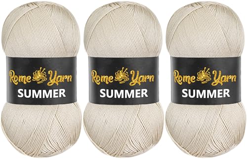 Rome Yarn Summer | Sommergarn | #2 Fein, 4 Ply (UK), Sport (USA) | Seideneffekt | 100% Mikrofaser | Anti-Pilling Acrylgarn Wolle (3 Knäuel, 861 Beige) von Rome Yarn